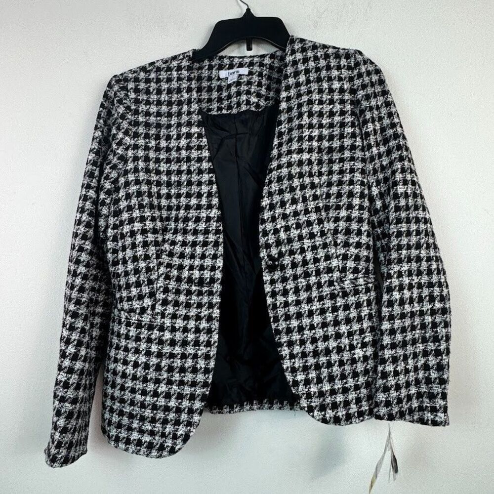 Bar III Womens 4 Black White Houndstooth One Button Long Sleeve Blazer NWT BN32